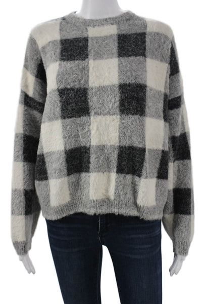 Mango Womens Pullover Sweater Black Plaid Crew Neck Long Sleeve Size S