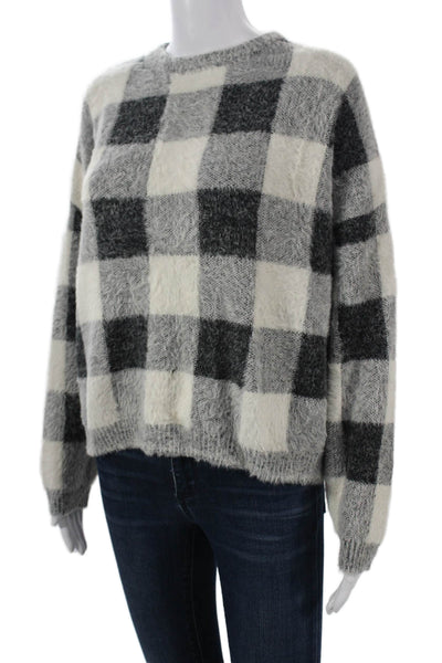 Mango Womens Pullover Sweater Black Plaid Crew Neck Long Sleeve Size S