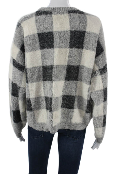 Mango Womens Pullover Sweater Black Plaid Crew Neck Long Sleeve Size S