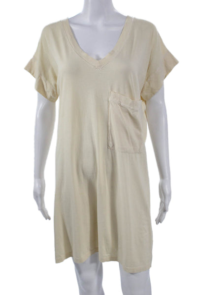 Haute Hippie Womens Beige T-Shirt Dress Mini Cotton Blend V-Neck Size XS