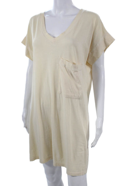 Haute Hippie Womens Beige T-Shirt Dress Mini Cotton Blend V-Neck Size XS