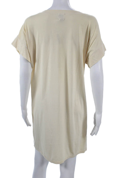 Haute Hippie Womens Beige T-Shirt Dress Mini Cotton Blend V-Neck Size XS