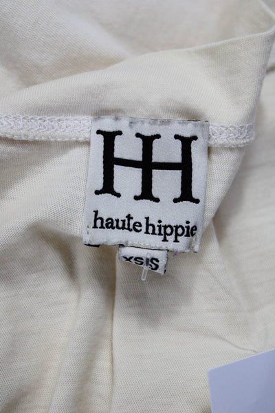 Haute Hippie Womens Beige T-Shirt Dress Mini Cotton Blend V-Neck Size XS