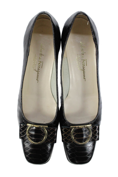Salvatore Ferragamo Women's Square Toe Embellish Leather Pumps Shoes Size 9