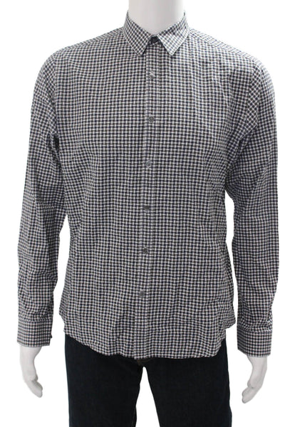 Theory Mens Checkered Collared Long Sleeve Button-Down Shirt Black Size M