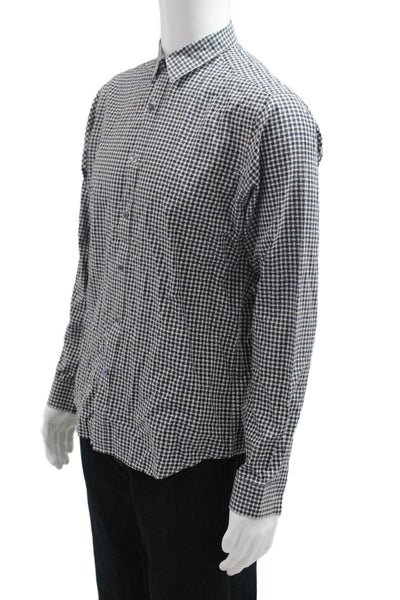 Theory Mens Checkered Collared Long Sleeve Button-Down Shirt Black Size M