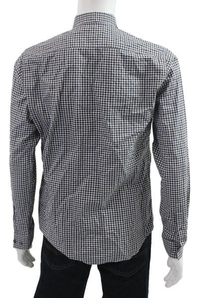 Theory Mens Checkered Collared Long Sleeve Button-Down Shirt Black Size M