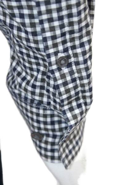 Theory Mens Checkered Collared Long Sleeve Button-Down Shirt Black Size M
