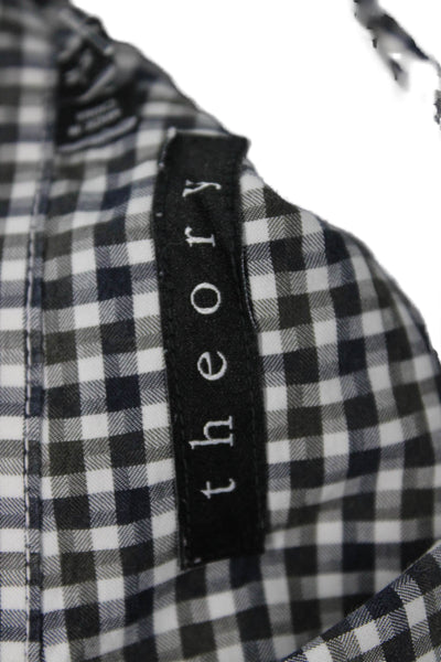 Theory Mens Checkered Collared Long Sleeve Button-Down Shirt Black Size M