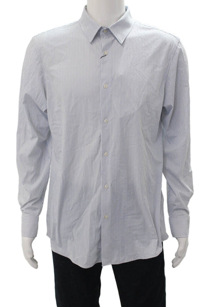 Zara Mens Striped Collared Long Sleeve Button-Down Shirt White Size L