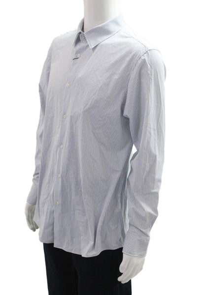 Zara Mens Striped Collared Long Sleeve Button-Down Shirt White Size L