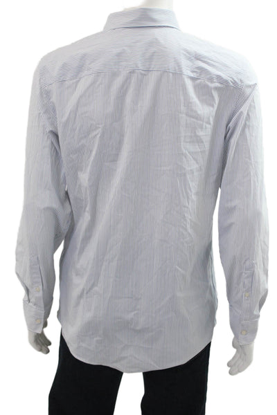 Zara Mens Striped Collared Long Sleeve Button-Down Shirt White Size L