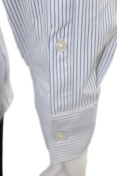 Zara Mens Striped Collared Long Sleeve Button-Down Shirt White Size L