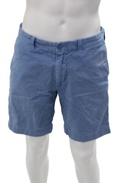 J Crew Mens Chino Shorts Blue Cotton Solid Button Size 33