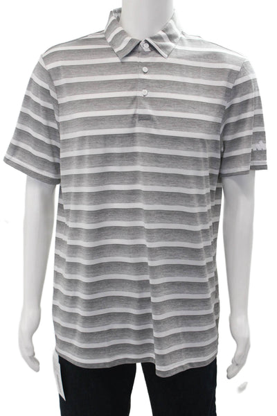 Adidas Mens Polo Collared Short Sleeve Striped Gray Recycled Polyester Size L