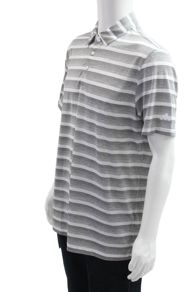 Adidas Mens Polo Collared Short Sleeve Striped Gray Recycled Polyester Size L