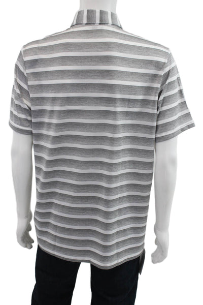 Adidas Mens Polo Collared Short Sleeve Striped Gray Recycled Polyester Size L