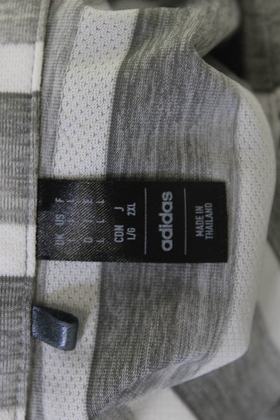 Adidas Mens Polo Collared Short Sleeve Striped Gray Recycled Polyester Size L
