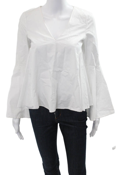 Aqua Women Bohemian V-Neck 100% Cotton Long Sleeve White Blouse Size XS