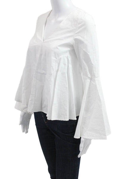 Aqua Women Bohemian V-Neck 100% Cotton Long Sleeve White Blouse Size XS