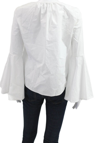 Aqua Women Bohemian V-Neck 100% Cotton Long Sleeve White Blouse Size XS