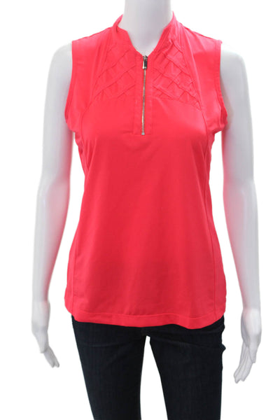 Tail Womens Red Mock Neck Sleeveless Polo Zip Polyester Spandex Top Size S