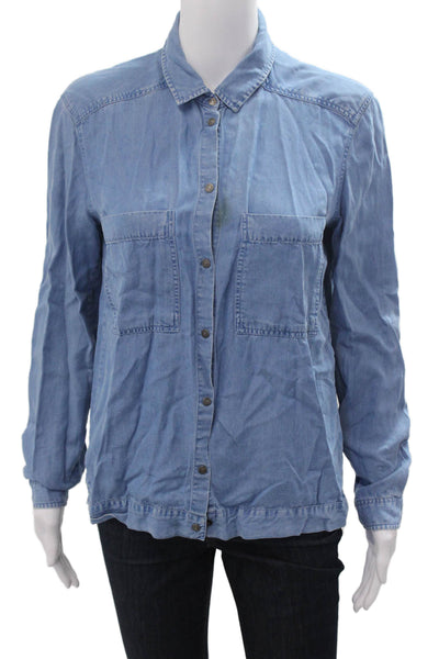Zara Woman Womens Basic Collared Button Up Long Sleeve Blue Polyester Size S