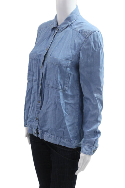 Zara Woman Womens Basic Collared Button Up Long Sleeve Blue Polyester Size S