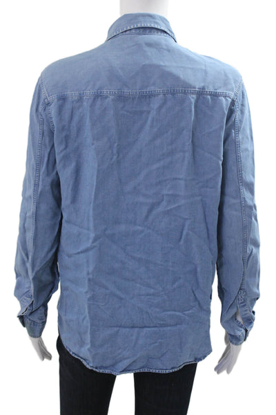 Zara Woman Womens Basic Collared Button Up Long Sleeve Blue Polyester Size S