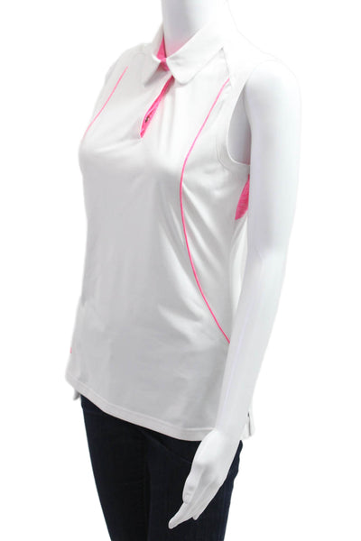 Adidas Women White Sleeveless Polo Collared Button Front Size S