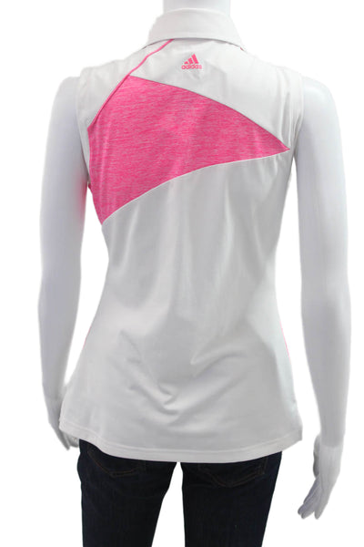 Adidas Women White Sleeveless Polo Collared Button Front Size S