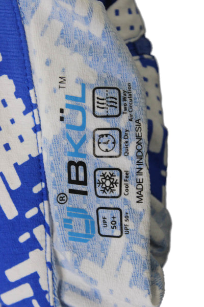 Ibkul Womens Blue Mock Neck Short Sleeve Polo Geometric Zip Size S