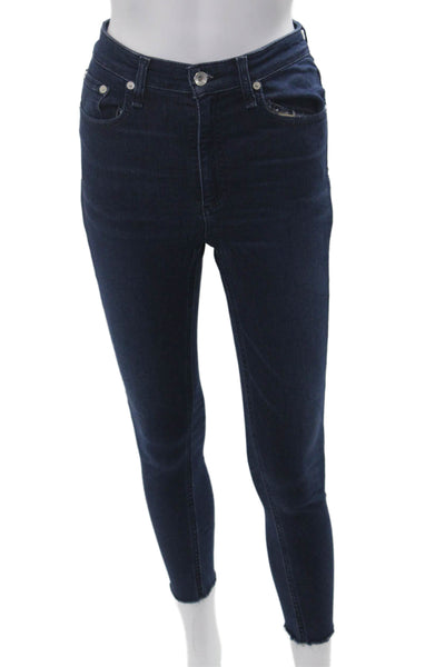 Rag & Bone Women Ankle Skinny Jeans Dark Blue High Rise Button Size 24