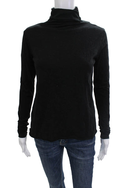 Bella Dahl Women Black Cotton Mock Neck Long Sleeve Basic Top Size XS