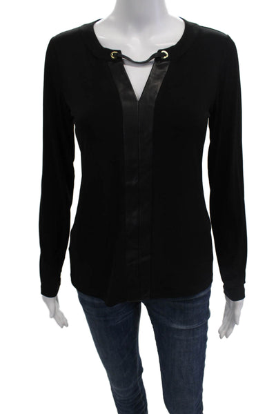 Calvin Klein Womens Basic Black Cotton Cashmere Long Sleeve Blouse Size XS