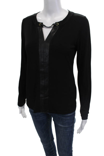 Calvin Klein Womens Basic Black Cotton Cashmere Long Sleeve Blouse Size XS
