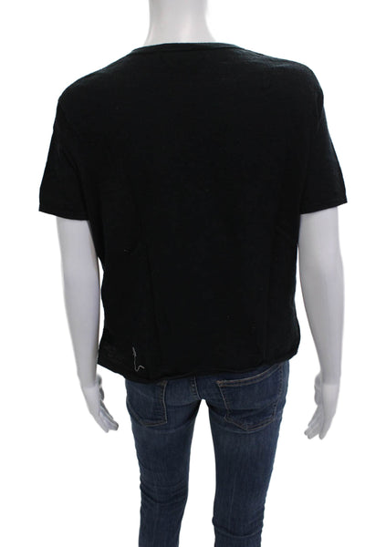 360 Cashmere Women Basic Black Cotton V-Neck Short Sleeve T-Shirt Size XS