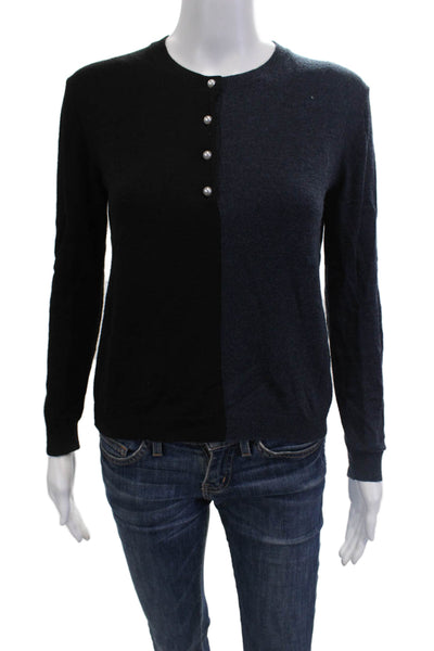 One Grey Day Women Black Wool Cashmere Crew Neck Button Pullover Size XS