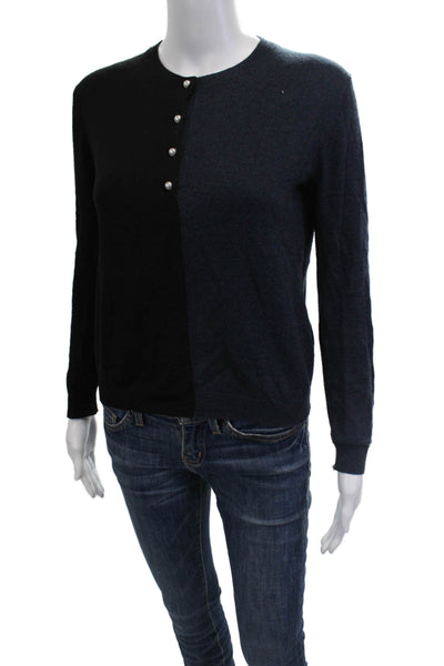 One Grey Day Women Black Wool Cashmere Crew Neck Button Pullover Size XS