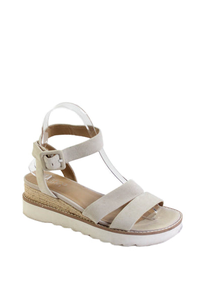 Franco Sarto Womens Suede Ankle Strap Buckled Platform Sandals Beige Size 6