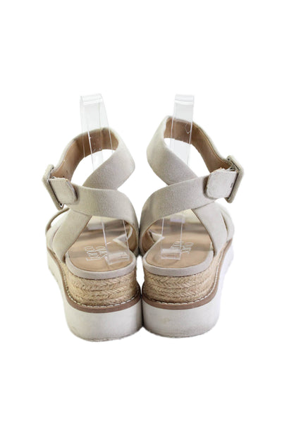 Franco Sarto Womens Suede Ankle Strap Buckled Platform Sandals Beige Size 6