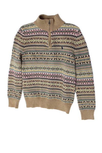 Polo Ralph Lauren Girl's Long Sleeves Quarter Zip Pullover Sweater Brown Size 10