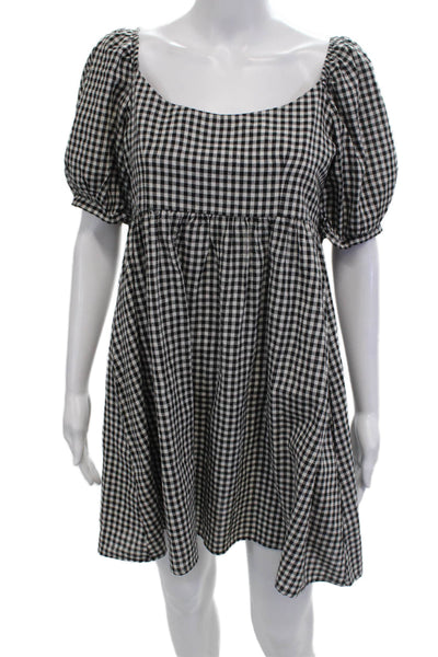 Pomander Place Womens A-Line Mini Dress Black Check Square Neck Size S