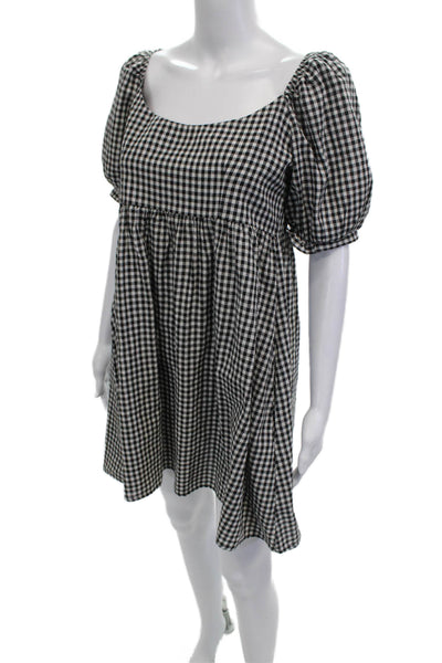 Pomander Place Womens A-Line Mini Dress Black Check Square Neck Size S