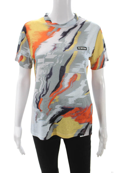 PE Nation Women Gray Graphic Crew Neck Short Sleeve T-Shirt Polyester Size M