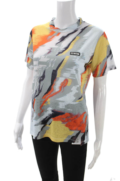 PE Nation Women Gray Graphic Crew Neck Short Sleeve T-Shirt Polyester Size M