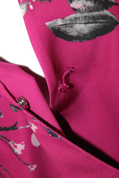 Parker Women Blouson Wrap Dress Pink Floral Short Sleeve V Neck Size M