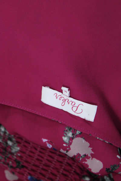 Parker Women Blouson Wrap Dress Pink Floral Short Sleeve V Neck Size M