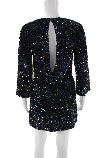 Seventy Women Mini Shift Dress Black 3/4 Sleeve Sequined Size 42