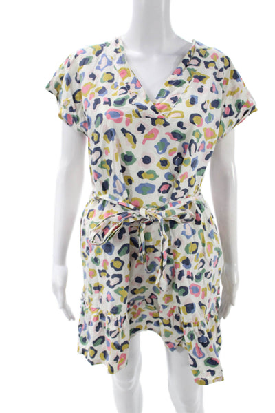 Pink Chicken Women Multi Color Animal Print Shirt Dress V-Neck Size XS